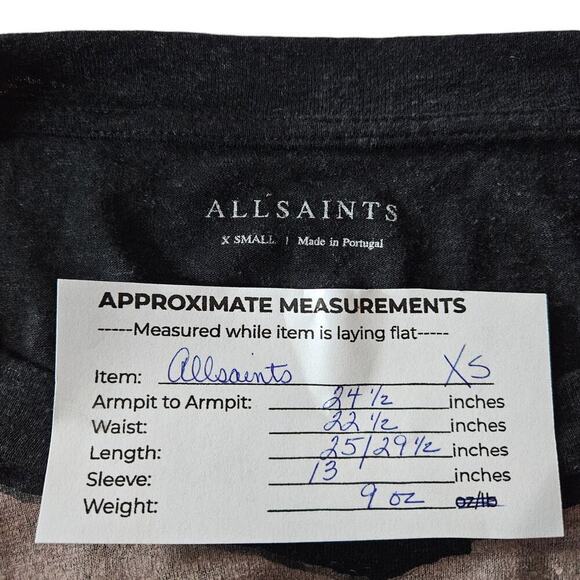 Allsaints Top XS Asymmetrical Bell Wave Black Graphic Draped Grunge Avant Garde - Picture 14 of 15